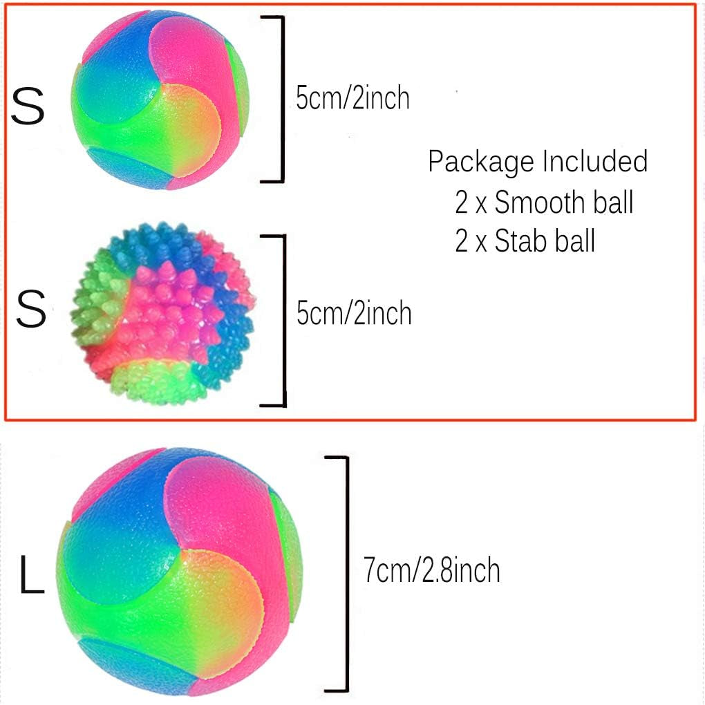 4 Pcs Light up Dog Balls,Flashing Elastic Ball,Glow Ball,Glow in the Dark Interactive Pet Toys for Aggressive Chewers,Puppy, Cats, Dogs