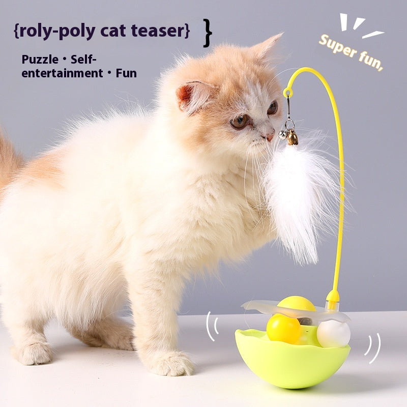 Interactive Cat Tumbler Toy with Feather Wand