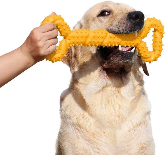 Christmas Dog Toys Durable Dog Chew Toys 13 Inch Bone Shape Extra Large Dog Toys with Convex Design Strong Tug Toy for Aggressive Chewers Medium and Large Dogs Tooth Cleaning, Yellow