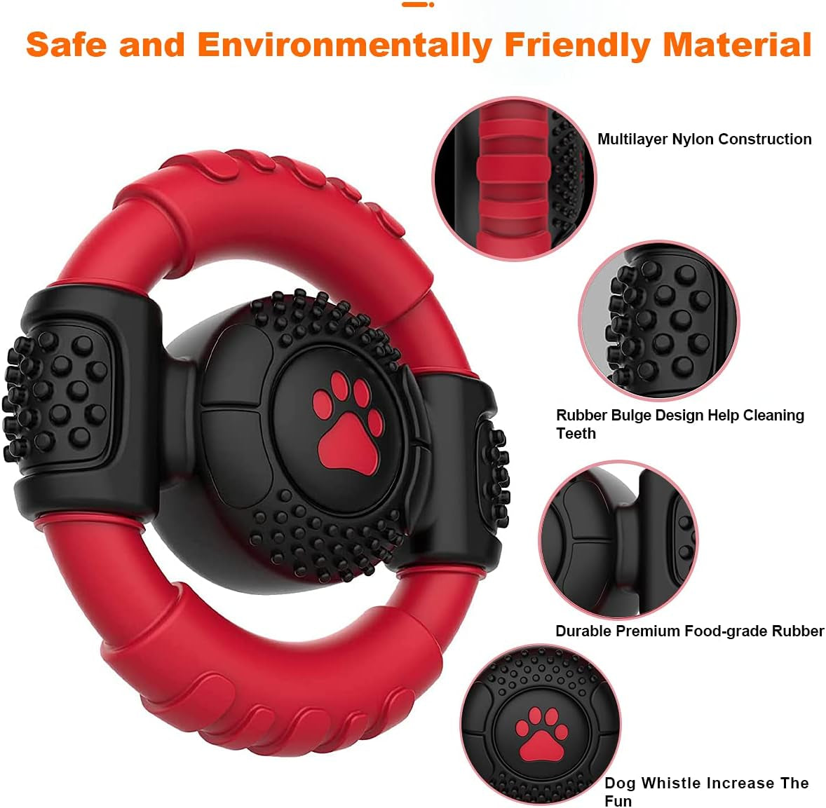 Chew Toy Nylon Rubber Steering Wheel for Small、Large and Medium Dogs | Shape Indestructible Dog Toys Dog Teeth Cleaning, Milk Flavor, 5.9 Inches