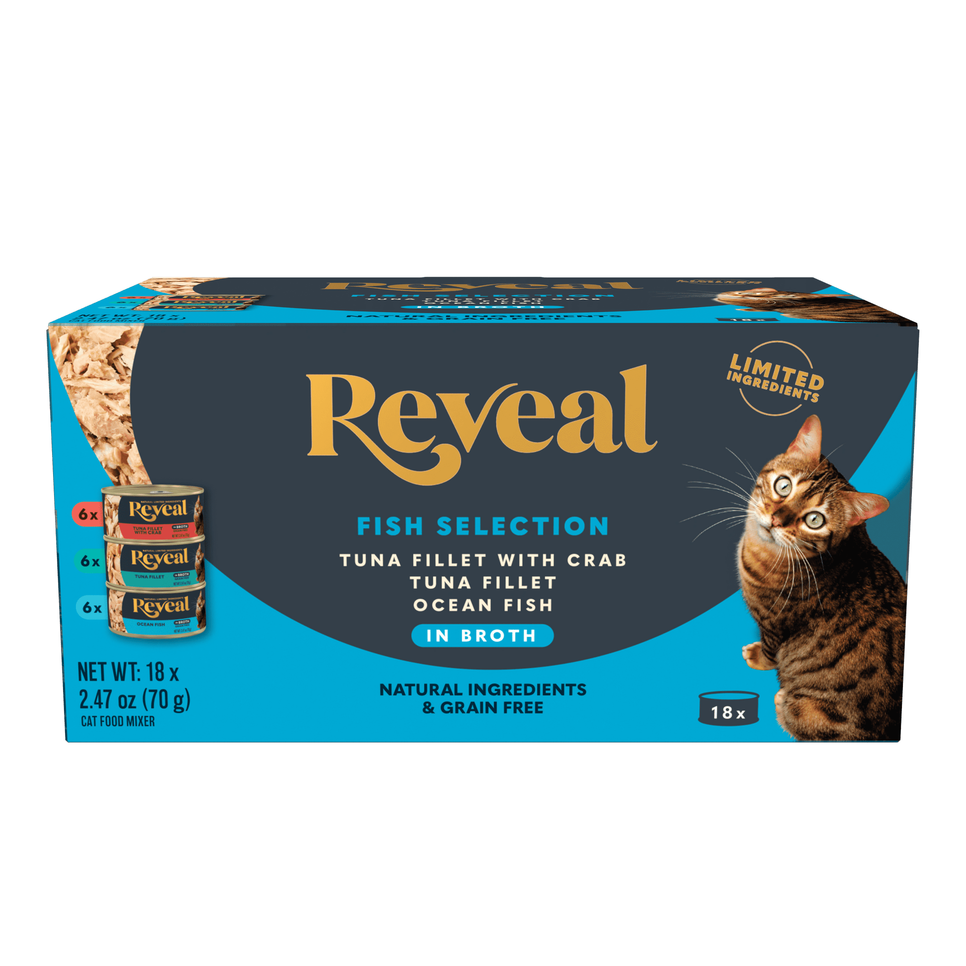 Natural Wet Cat Food Fish Selection in Broth 18 X 2.47Oz Cans