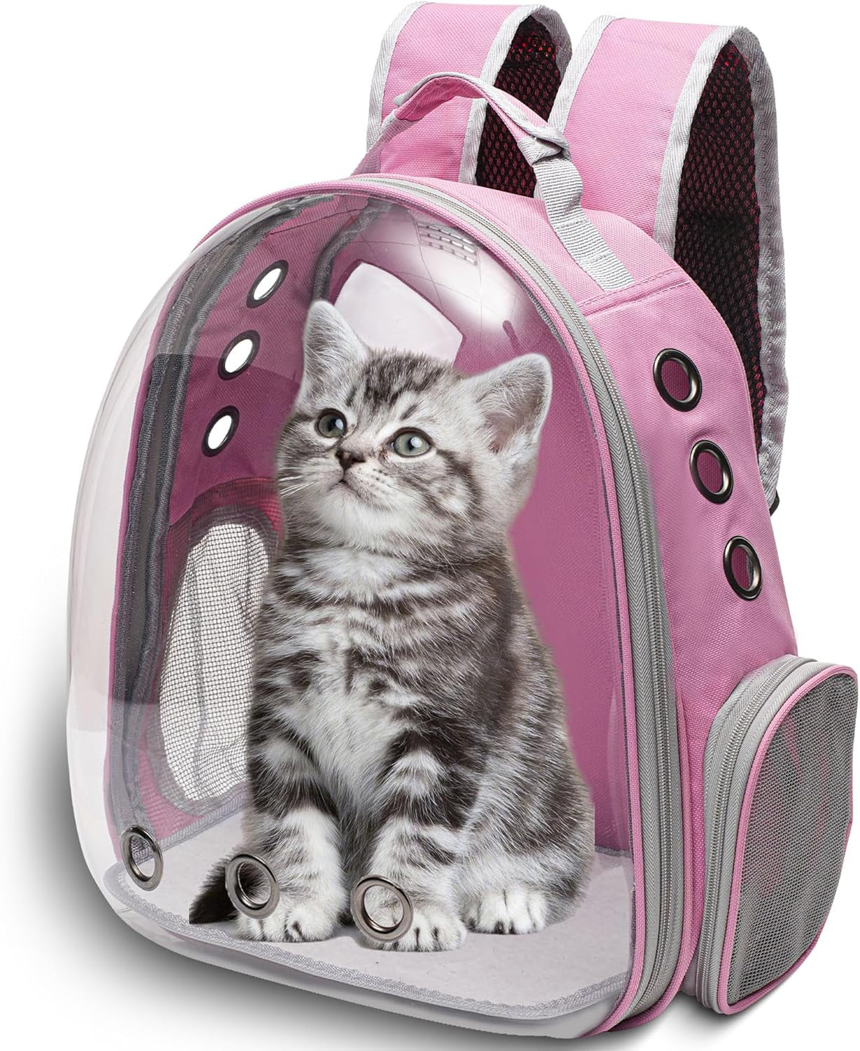 Large Cat Backpack Carrier for Travel and Hiking Transparent Pet Bubble Backpack for Cats up to 20Lbs with Ventilation and Padded Straps Mochila Para Gatos Transportadora Mascotas (Pink)