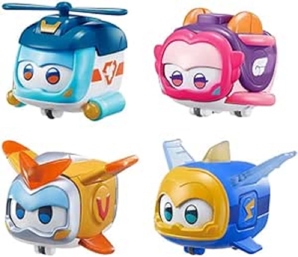 Super Pets 4-Pack Collection Jerome, Golden Boy, Shine, Ellie, Vehicle Action Figure with Light Effect and Mutiple Emotion Expressions, Gifts for Kids Age 3+
