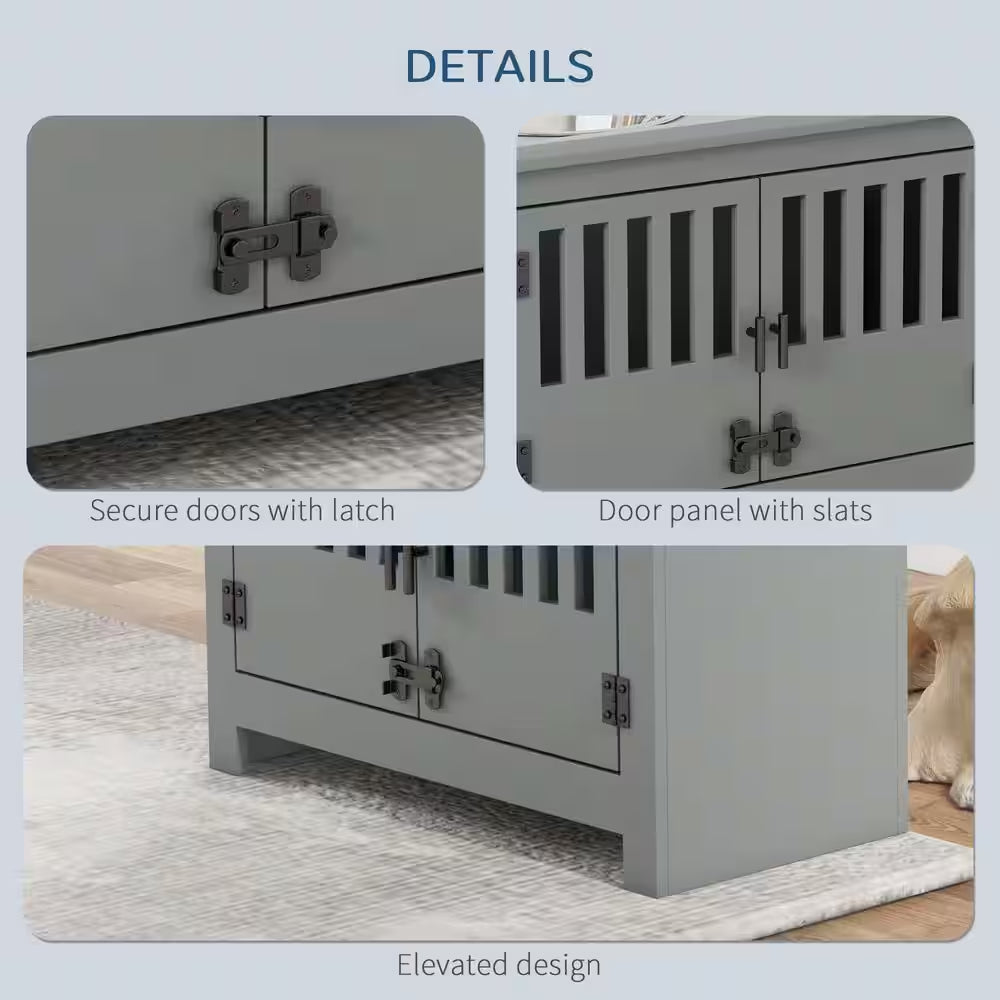 Large Elevated Dog Bowls with Storage Cabinet, Raised Dog Bowl Stand Pet Food Bowl Dog Feeding Station, Gray