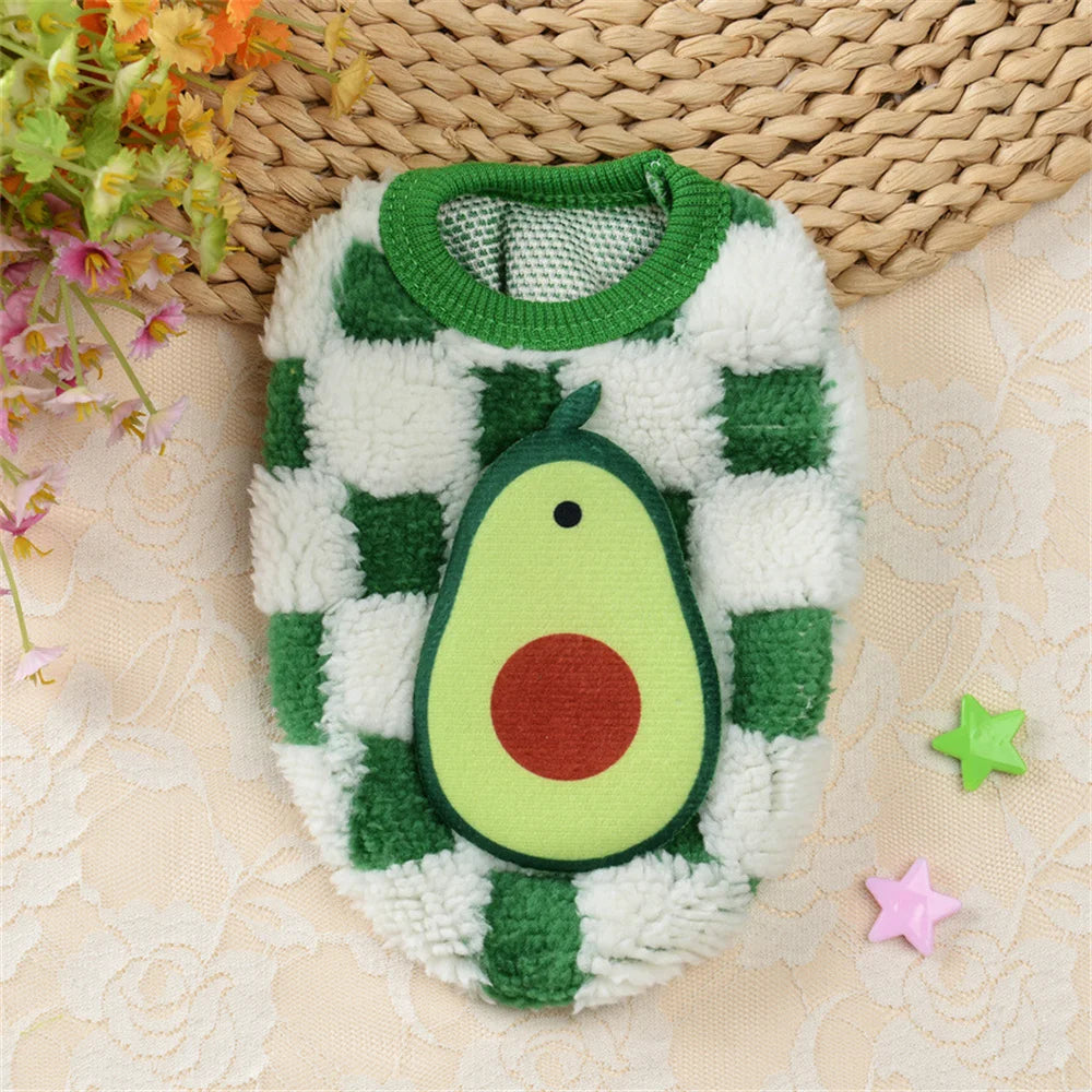 Winter Bunny Kitten Sweater Warm Fleece Small Animal Pullover Fruit Print Rabbit Guinea Pig Chinchillas Jacket Mascotas Clothing