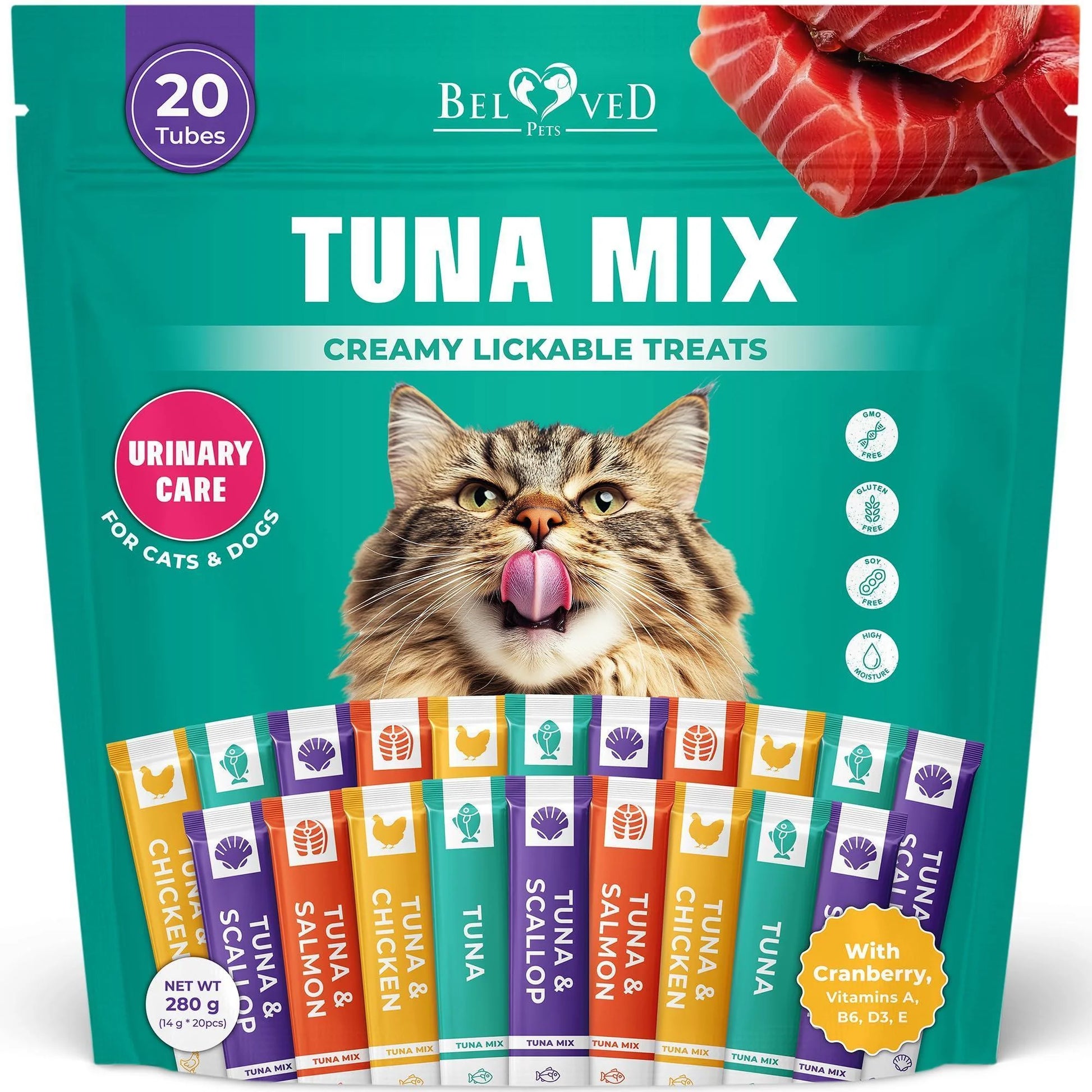 Lickable Cat Treats Squeeze Tubes 20 Sticks Tuna Urinary Care Multivitamin