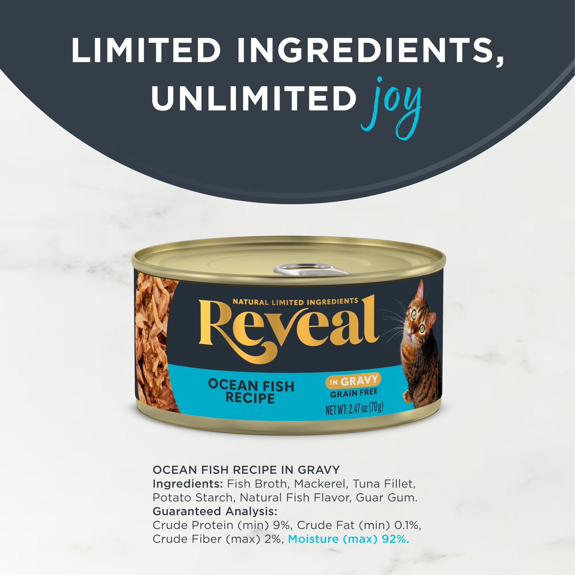 (4 Pack)  Pet Food Natural Wet Cat Food Ocean Fish in Gravy 2.47 Oz Can