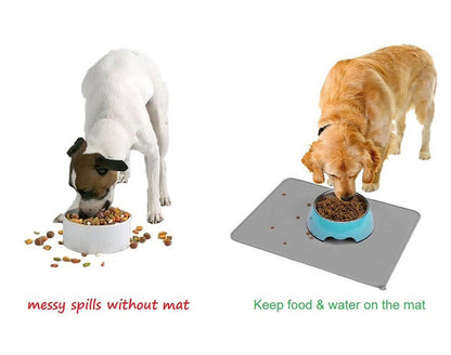 Silicone Waterproof Dog Cat Pet Food Mats Tray -FDA Grade Dog Pet Cat Feeding Mat-Black