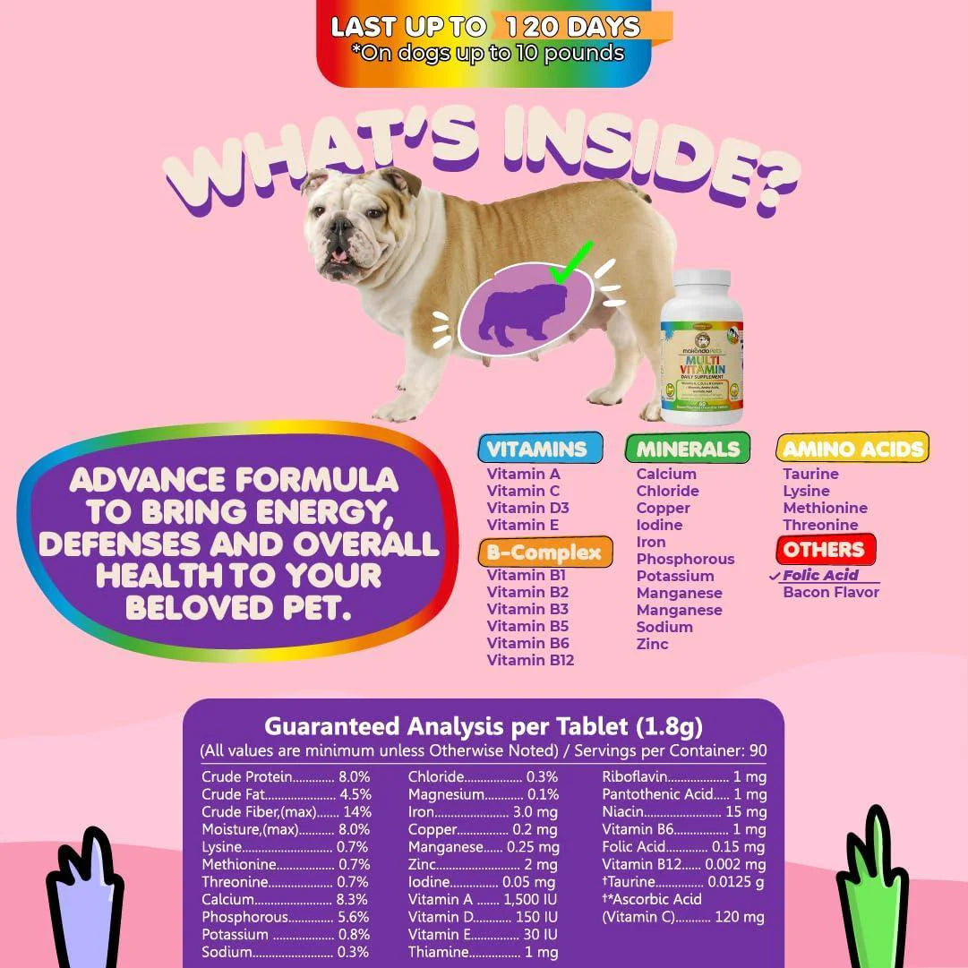 Prenatal Dog Vitamins 60 Pills for Dogs and Cats with Folic Acid Minerals