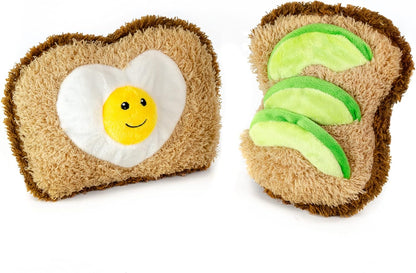 Pet Plush Pet Toy Fruits, Cupcakes, Ice Creams, Mug with Squeaker Dog Chew Toy (Avocado, Toast)