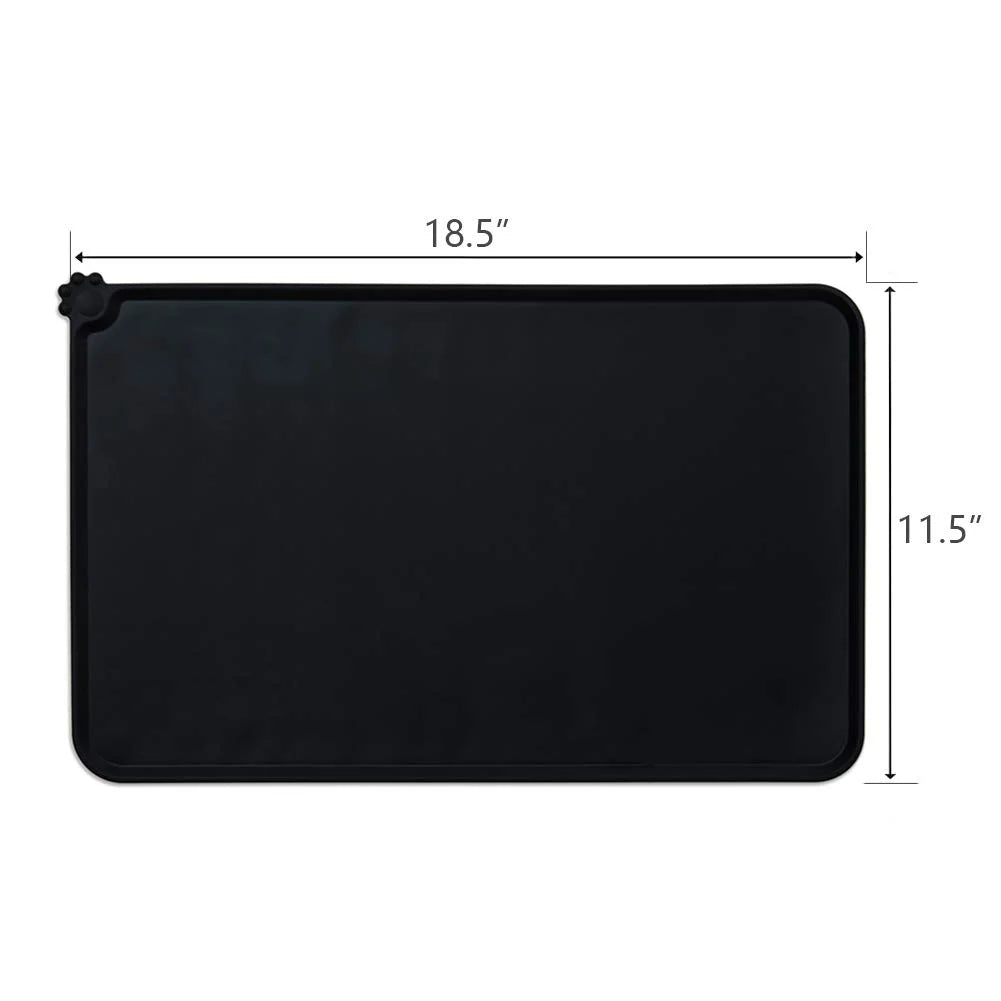 Silicone Waterproof Dog Cat Pet Food Mats Tray -FDA Grade Dog Pet Cat Feeding Mat-Black
