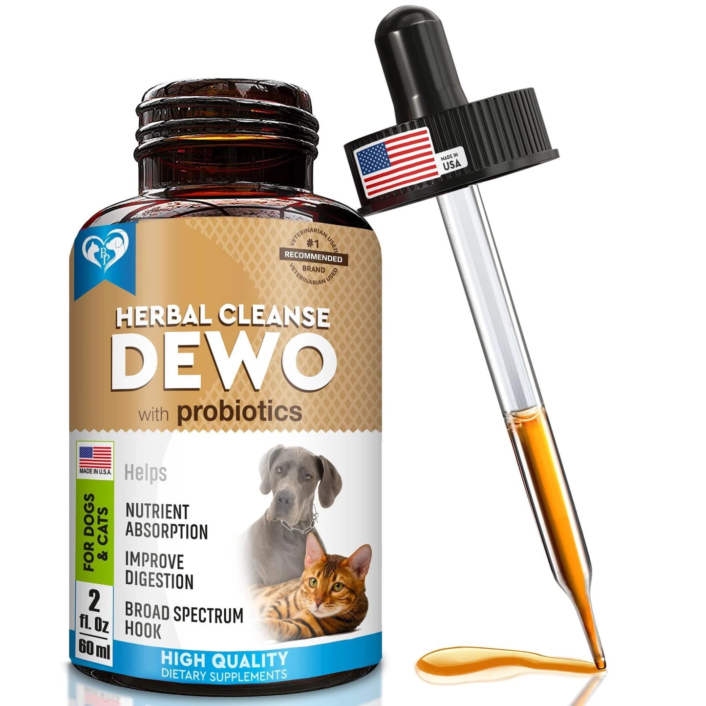 Worm Treatment for Cats & Dogs Liquid Herbal Supplement with Probiotic