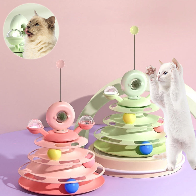 4 Levels Cat Toy Tower Turntable Roller Balls Toys Interactive Intelligence Pets Toys Training Track Puzzle Funny Games Accessories Pet Products