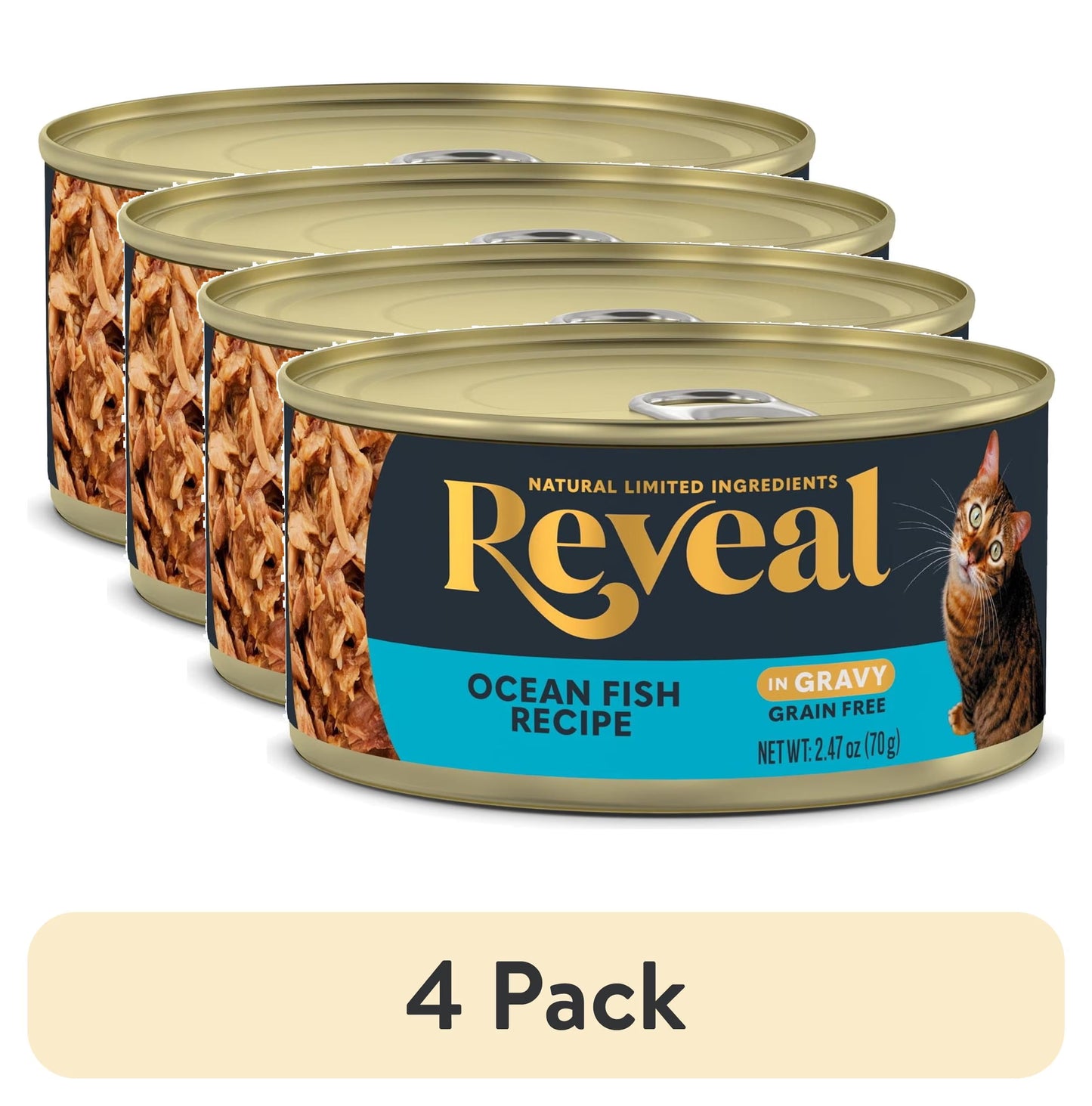 (4 Pack)  Pet Food Natural Wet Cat Food Ocean Fish in Gravy 2.47 Oz Can