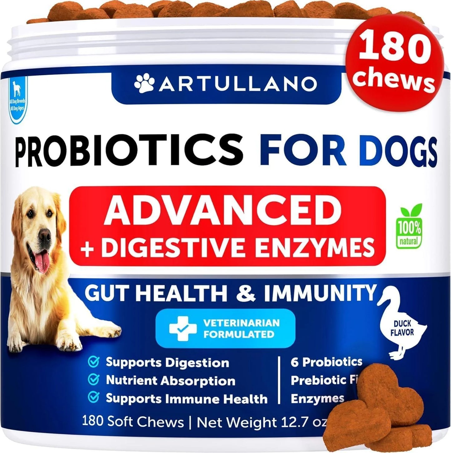 Probiotics for Dogs Support Gut Health Itchy Skin Allergies Immunity Yeast 180 Chews
