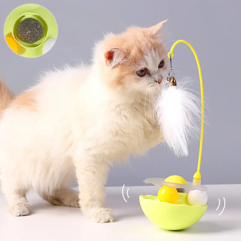 Interactive Cat Tumbler Toy with Feather Wand