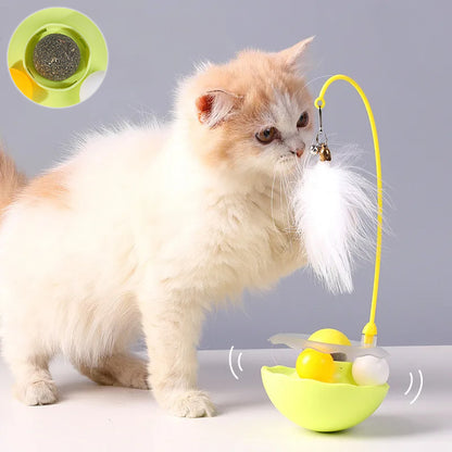 Interactive Cat Tumbler Toy with Feather Wand