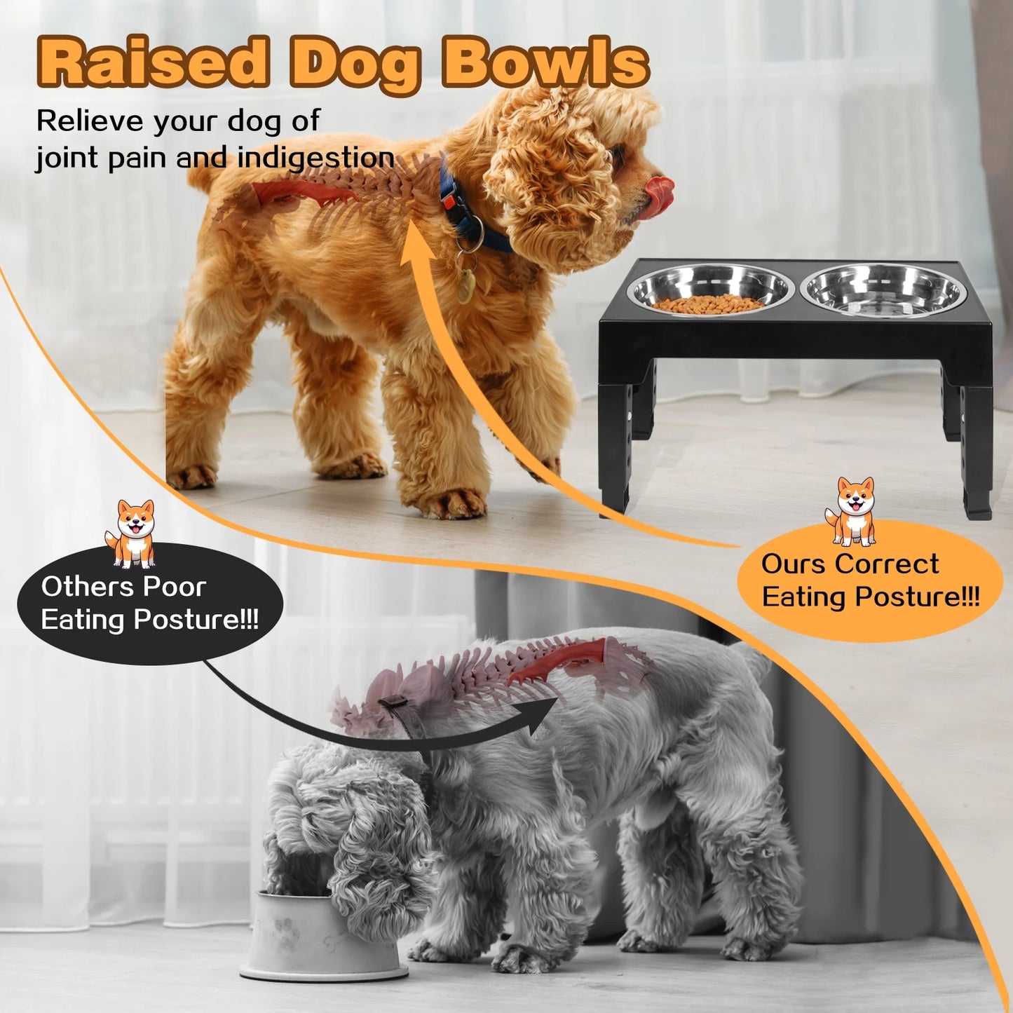 Elevated Dog Bowls, Adjustable Height Raised Dog Food Bowls for Small Medium and Large Dog