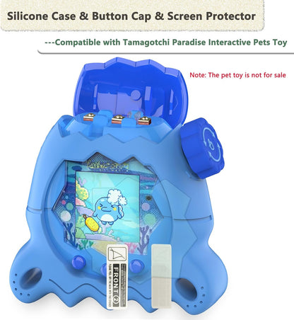 Silicone Case for Tamagotchi Paradise Electronic Pets Toy, Screen Protector and Lanyard for Tamagotchi Paradise Virtual Pet Accessories (Blue)