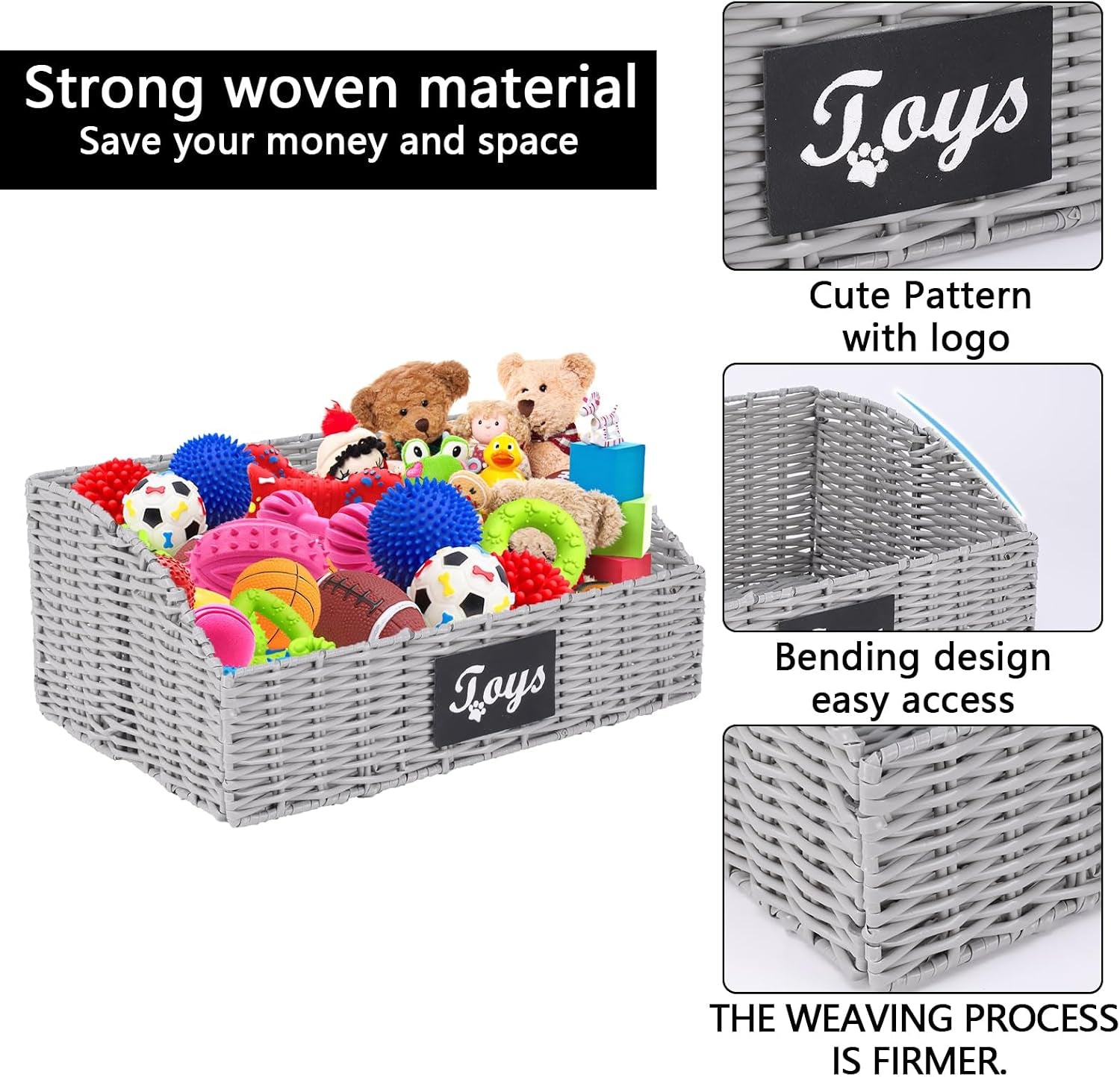 Dog Toy Basket Large Durable Metal Woven Foldable Storage Bin, Living Room Bedroom Entryway Toy Storage Organizer Rustic Trapezoid Pet Basket for Dogs Puppies and Home Floor Corners