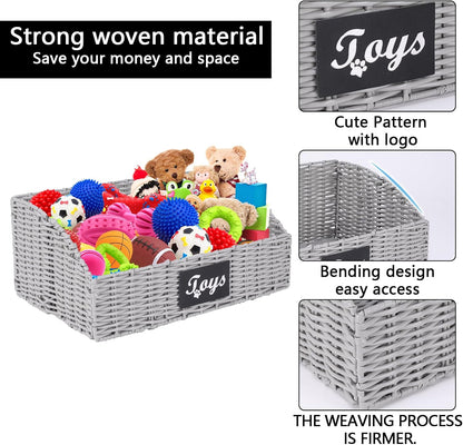 Dog Toy Basket Large Durable Metal Woven Foldable Storage Bin, Living Room Bedroom Entryway Toy Storage Organizer Rustic Trapezoid Pet Basket for Dogs Puppies and Home Floor Corners