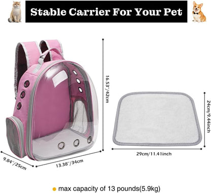 Large Cat Backpack Carrier for Travel and Hiking Transparent Pet Bubble Backpack for Cats up to 20Lbs with Ventilation and Padded Straps Mochila Para Gatos Transportadora Mascotas (Pink)
