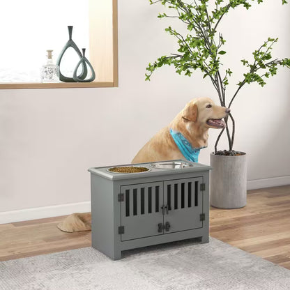 Large Elevated Dog Bowls with Storage Cabinet, Raised Dog Bowl Stand Pet Food Bowl Dog Feeding Station, Gray