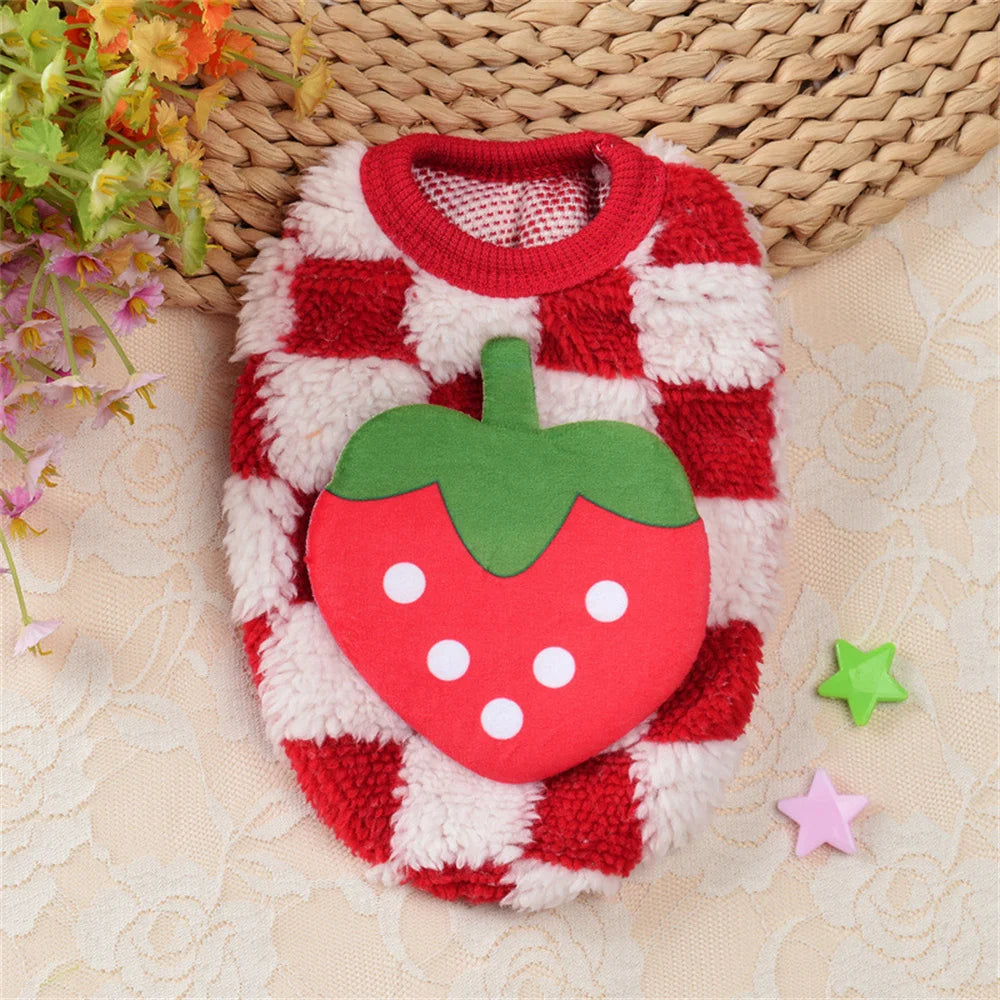 Winter Bunny Kitten Sweater Warm Fleece Small Animal Pullover Fruit Print Rabbit Guinea Pig Chinchillas Jacket Mascotas Clothing
