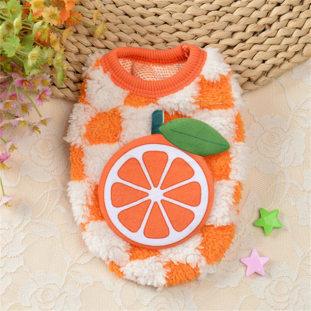 Winter Bunny Kitten Sweater Warm Fleece Small Animal Pullover Fruit Print Rabbit Guinea Pig Chinchillas Jacket Mascotas Clothing