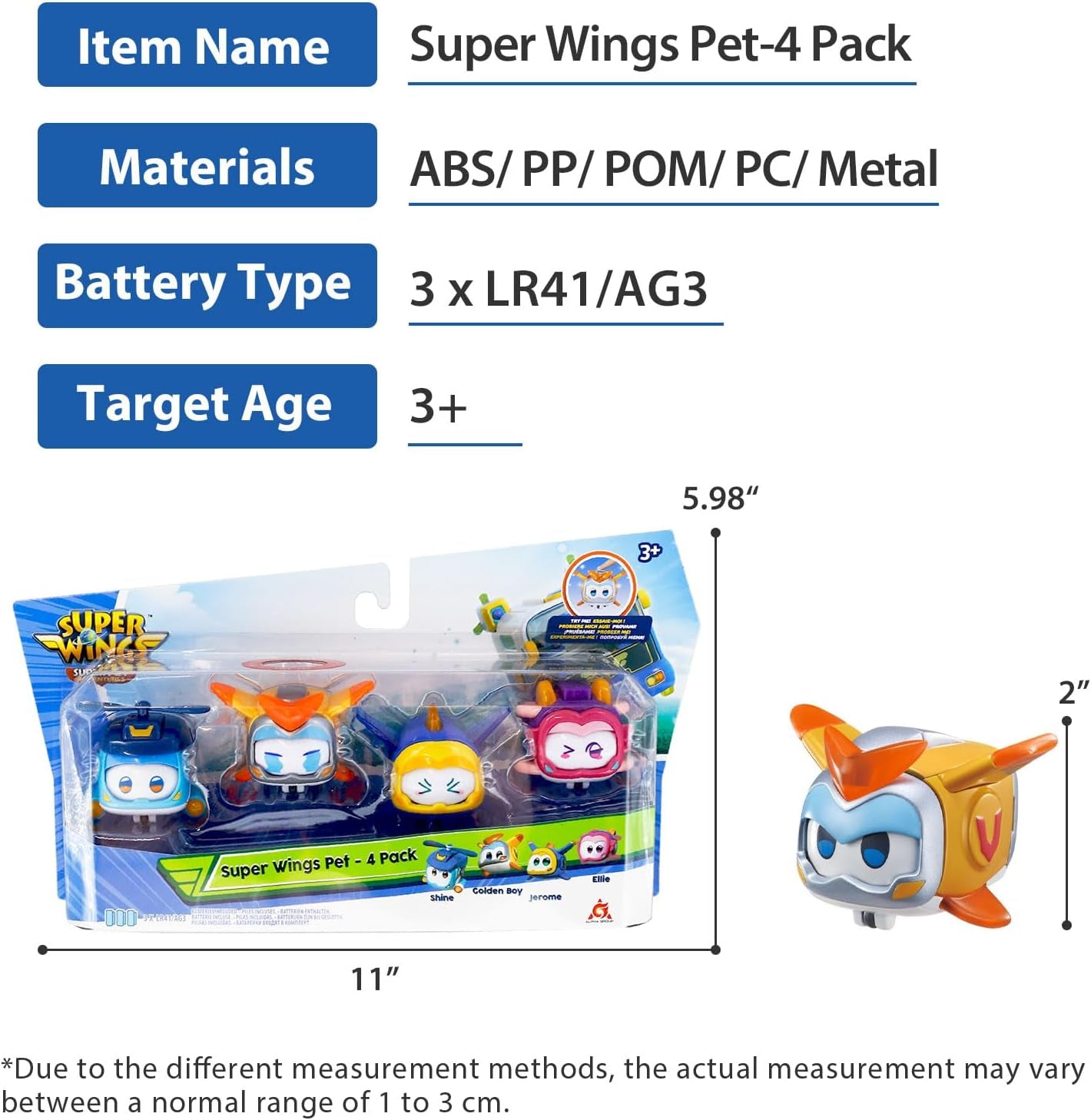Super Pets 4-Pack Collection Jerome, Golden Boy, Shine, Ellie, Vehicle Action Figure with Light Effect and Mutiple Emotion Expressions, Gifts for Kids Age 3+