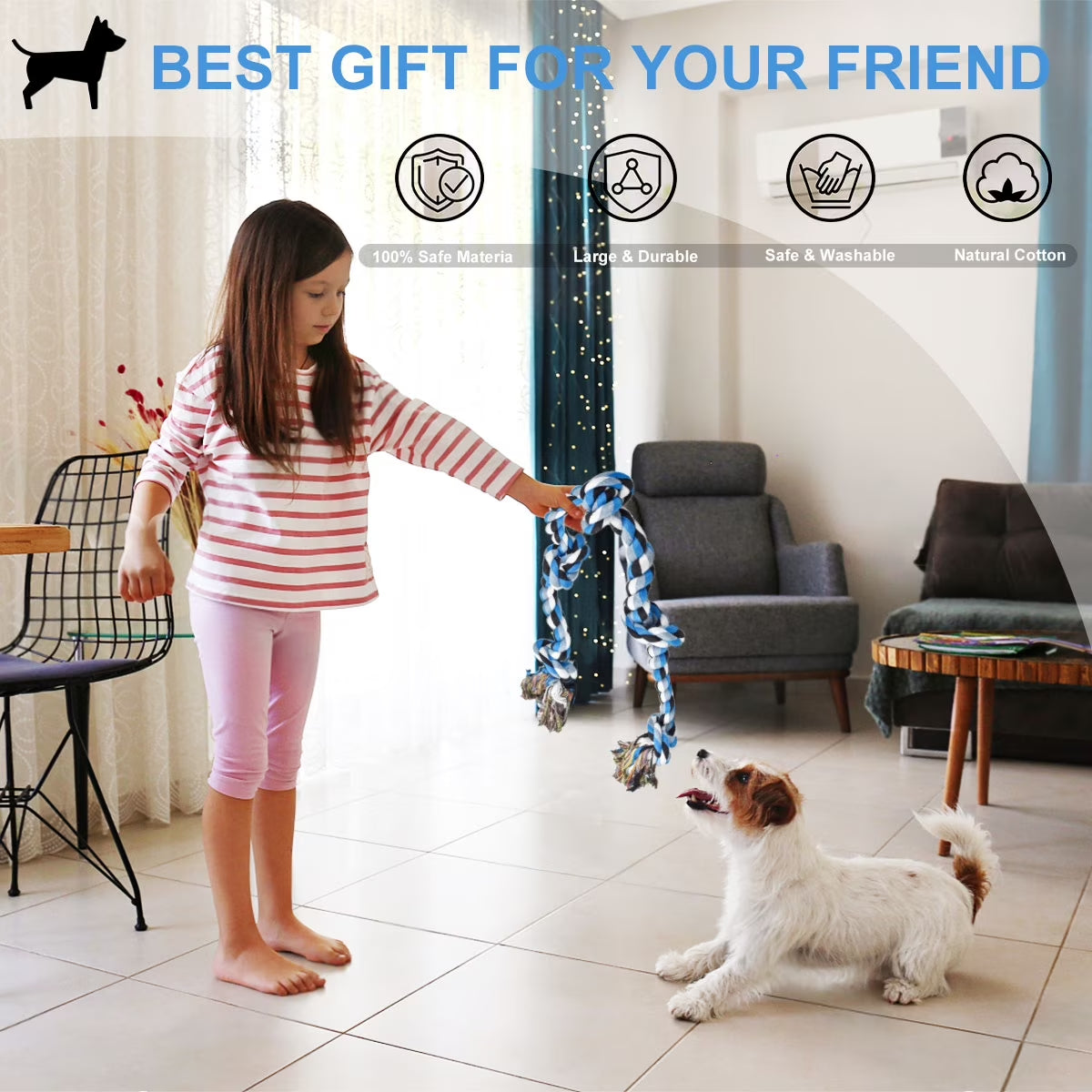 Heavy Duty Dog Chew Toys, Interactive Dog Rope Toy for Large and Medium Aggressive Chewers, Cotton Tug of War Dog Toy for Teeth Cleaning