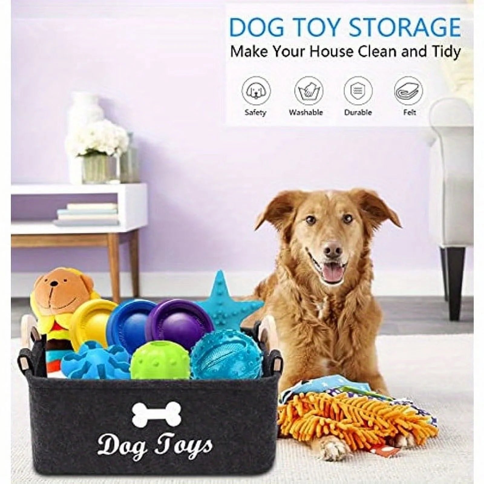 Felt Pet Toy Box, Dog Toy Box, Storage Basket Chest Organizer - Perfect for Organizing Pet