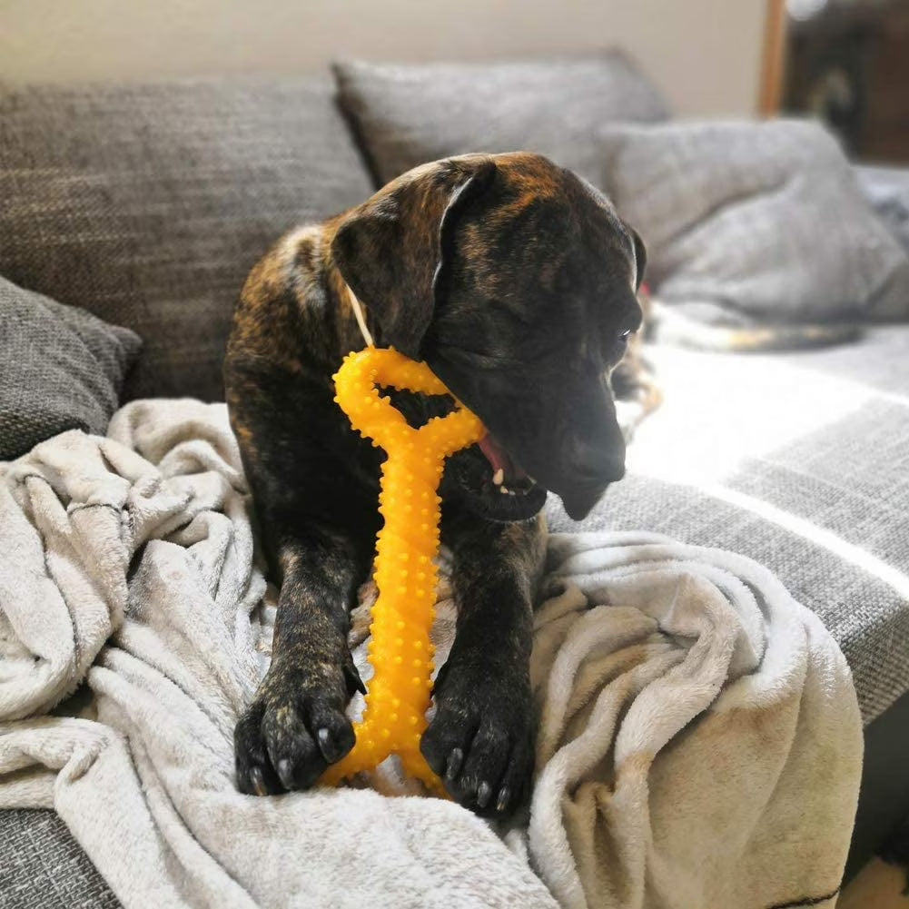 Christmas Dog Toys Durable Dog Chew Toys 13 Inch Bone Shape Extra Large Dog Toys with Convex Design Strong Tug Toy for Aggressive Chewers Medium and Large Dogs Tooth Cleaning, Yellow