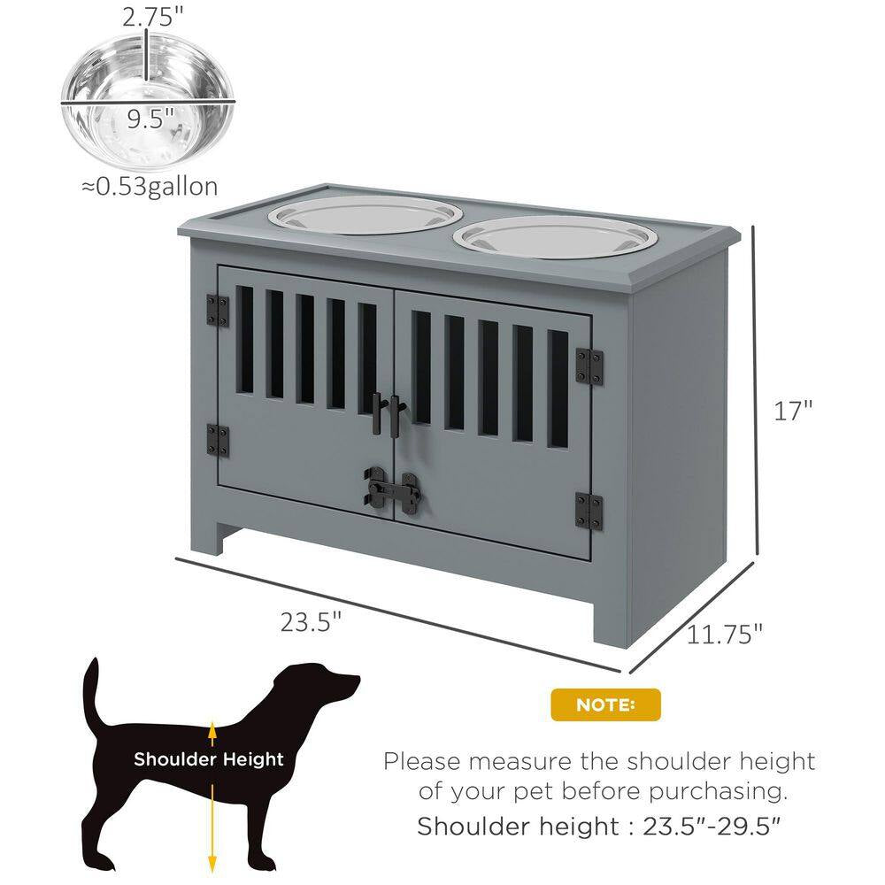 Large Elevated Dog Bowls with Storage Cabinet, Raised Dog Bowl Stand Pet Food Bowl Dog Feeding Station, Gray