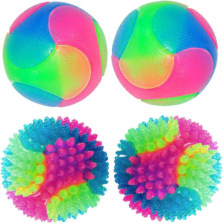 4 Pcs Light up Dog Balls,Flashing Elastic Ball,Glow Ball,Glow in the Dark Interactive Pet Toys for Aggressive Chewers,Puppy, Cats, Dogs