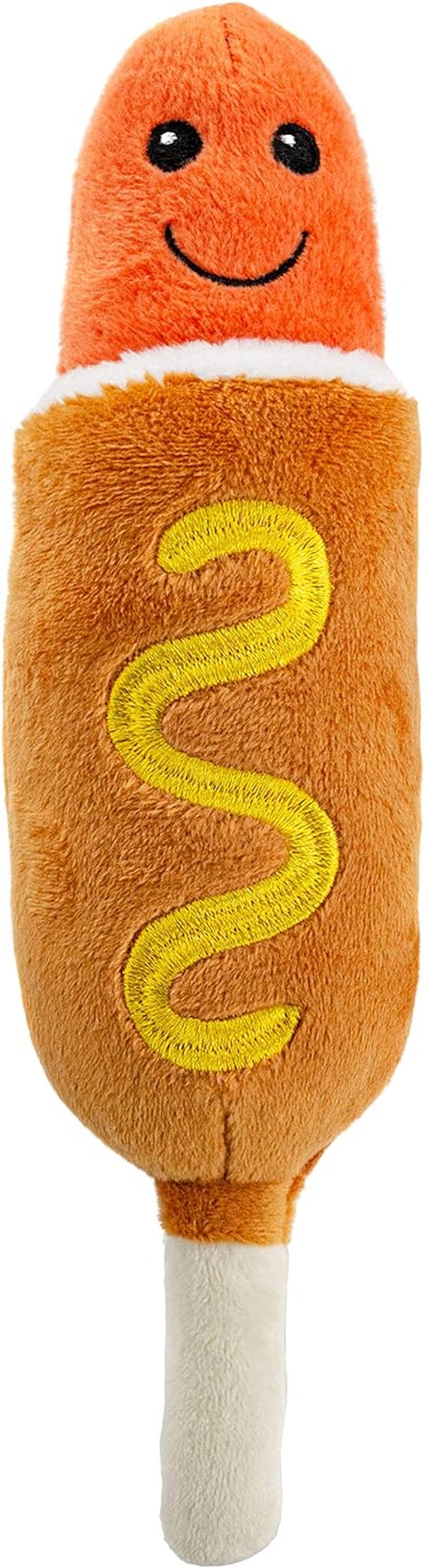 Pet Plush Pet Toy Fruits, Cupcakes, Ice Creams, Mug with Squeaker Dog Chew Toy (8" Corn Dog & Pretzel)