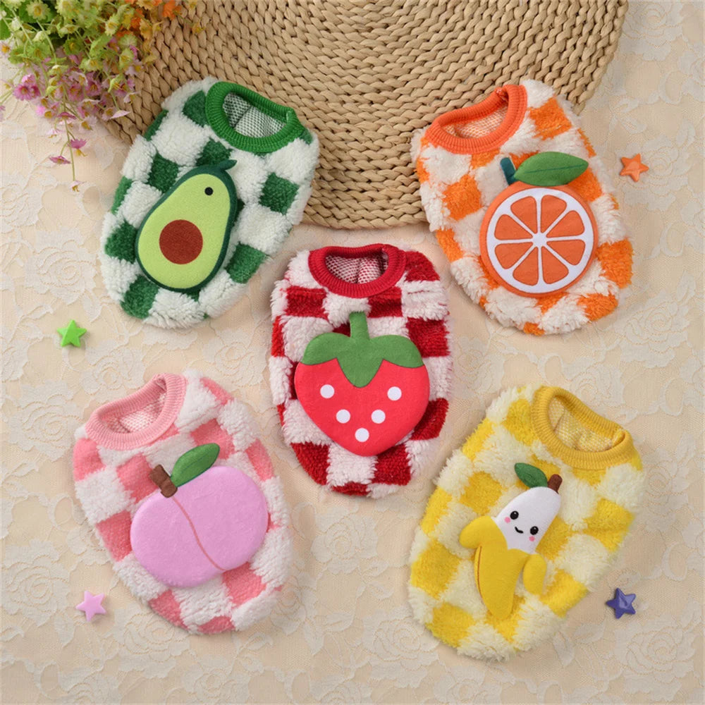 Winter Bunny Kitten Sweater Warm Fleece Small Animal Pullover Fruit Print Rabbit Guinea Pig Chinchillas Jacket Mascotas Clothing