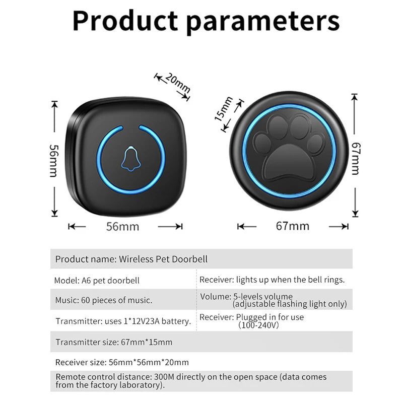 Wireless Smart Dog Doorbell for Potty Training – 984 ft Range