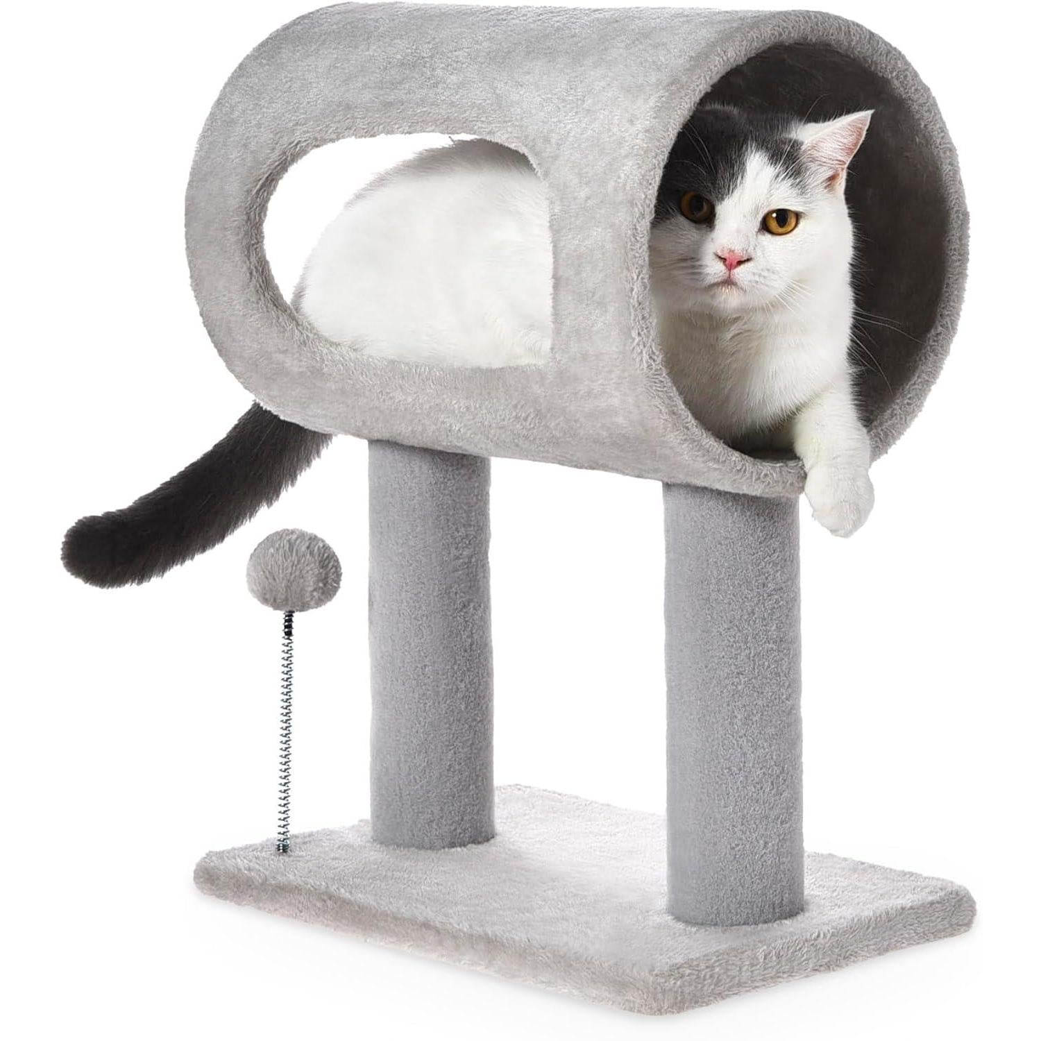 Compact Cat Tree with Tunnel & Scratching Posts