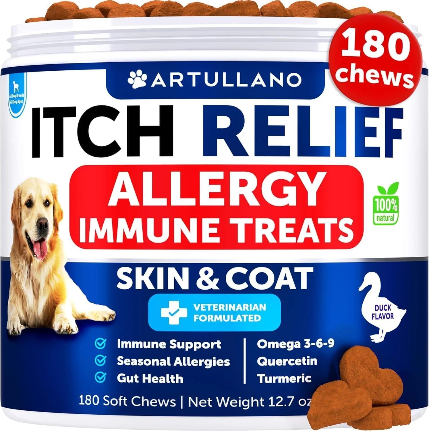 Dog Allergy Relief 180 Chews Itching Skin Relief for Dogs Fish Oil Omega 3