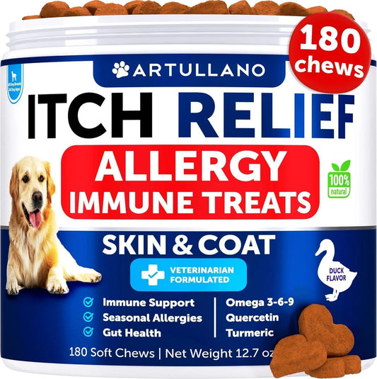 Dog Allergy Relief 180 Chews Itching Skin Relief for Dogs Fish Oil Omega 3