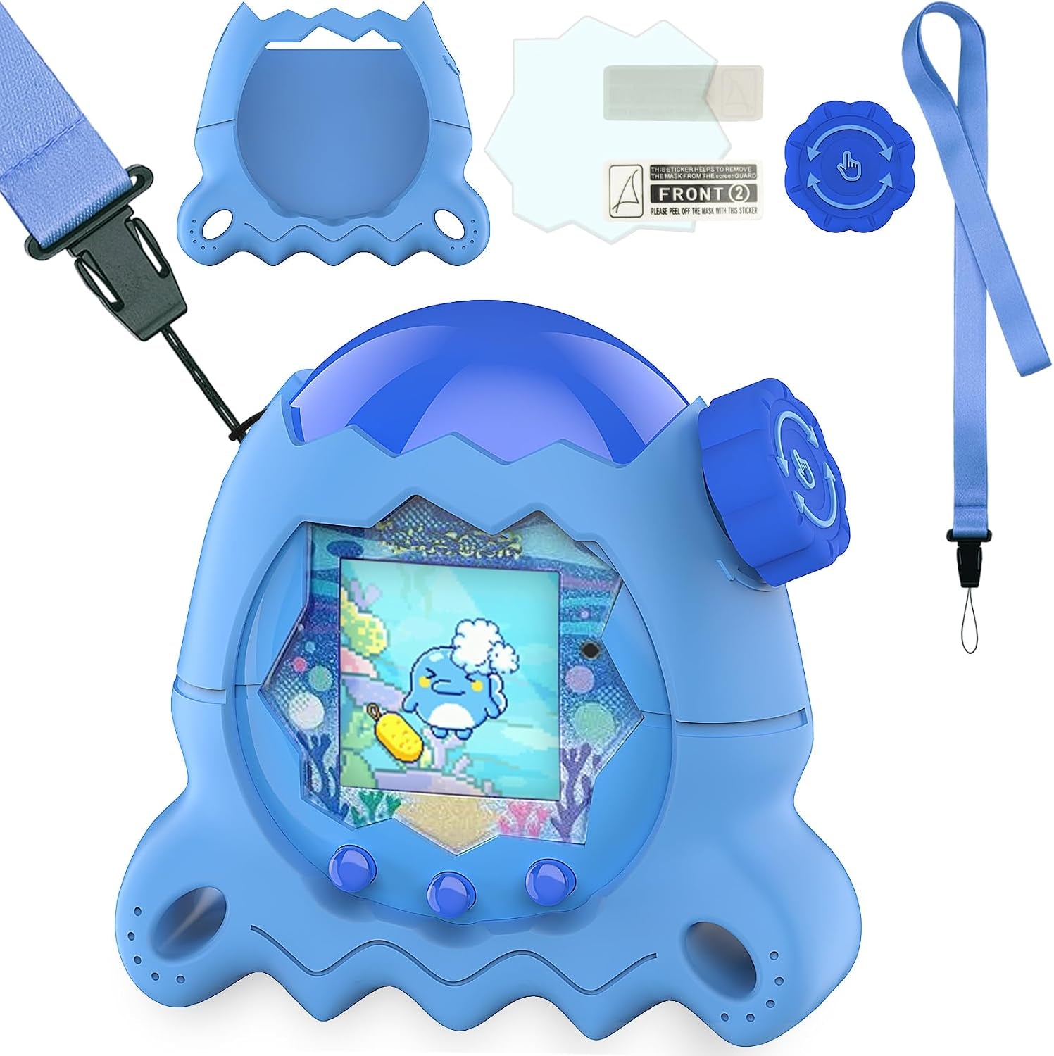 Silicone Case for Tamagotchi Paradise Electronic Pets Toy, Screen Protector and Lanyard for Tamagotchi Paradise Virtual Pet Accessories (Blue)