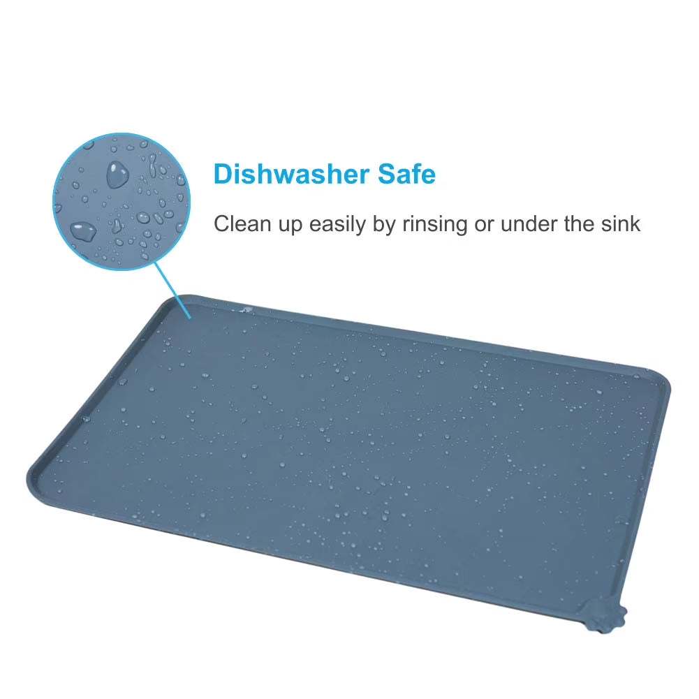 Silicone Waterproof Dog Cat Pet Food Mats Tray -FDA Grade Dog Pet Cat Feeding Mat-Black