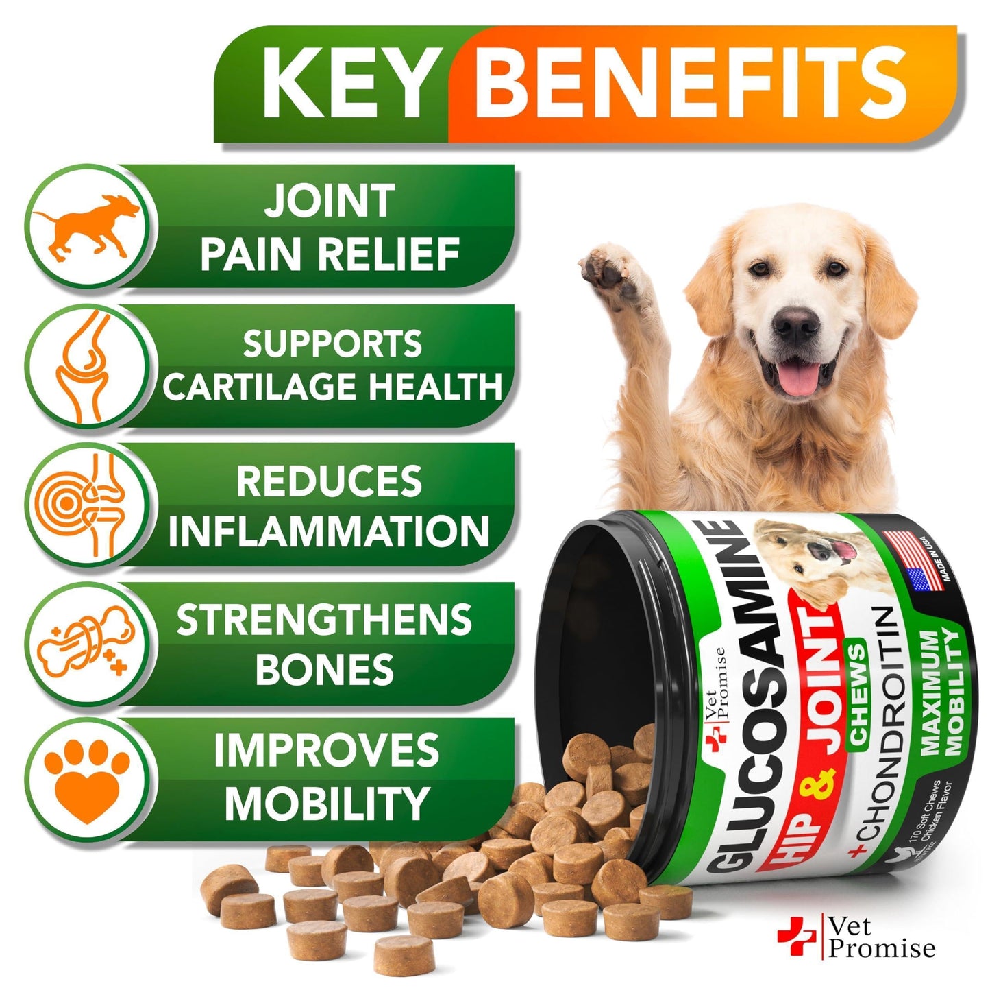 Glucosamine for Dogs Hip and Joint Supplement Glucosamine Chondroitin Joint Pain Relief MSM Hemp Advanced 170 Mobility Chews