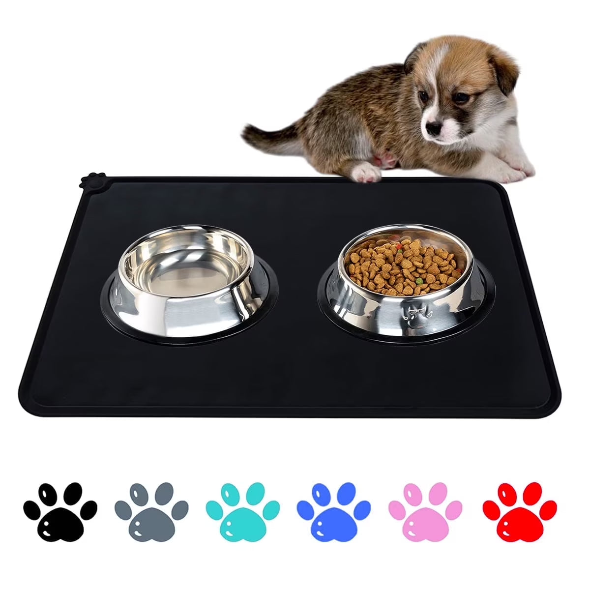 Silicone Waterproof Dog Cat Pet Food Mats Tray -FDA Grade Dog Pet Cat Feeding Mat-Black