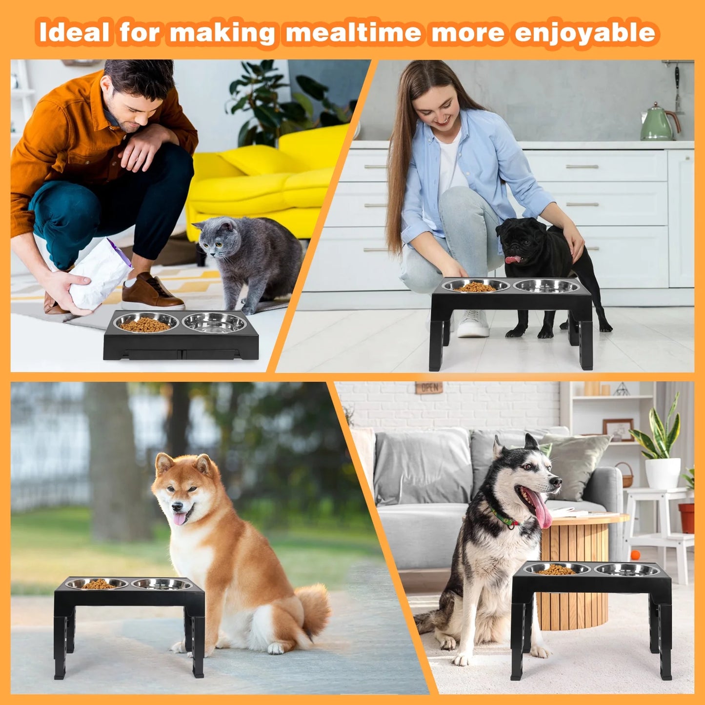 Elevated Dog Bowls, Adjustable Height Raised Dog Food Bowls for Small Medium and Large Dog