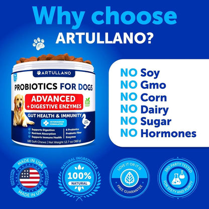 Probiotics for Dogs Support Gut Health Itchy Skin Allergies Immunity Yeast 180 Chews