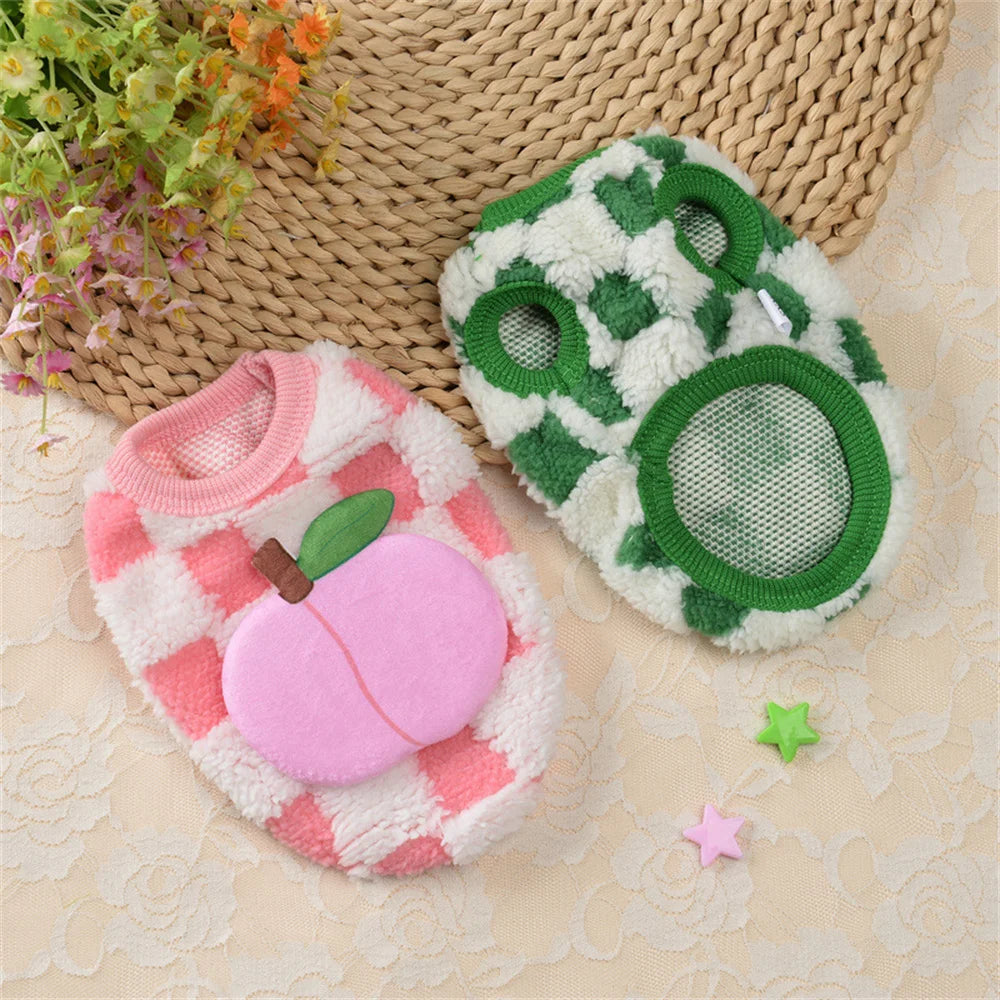Winter Bunny Kitten Sweater Warm Fleece Small Animal Pullover Fruit Print Rabbit Guinea Pig Chinchillas Jacket Mascotas Clothing
