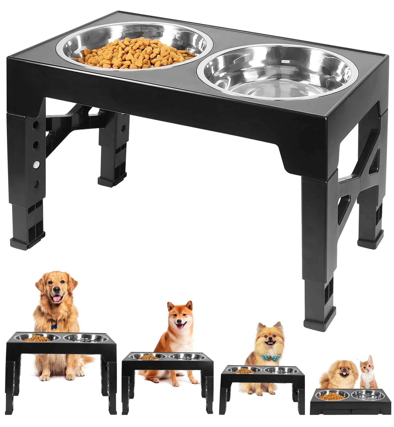 Elevated Dog Bowls, Adjustable Height Raised Dog Food Bowls for Small Medium and Large Dog