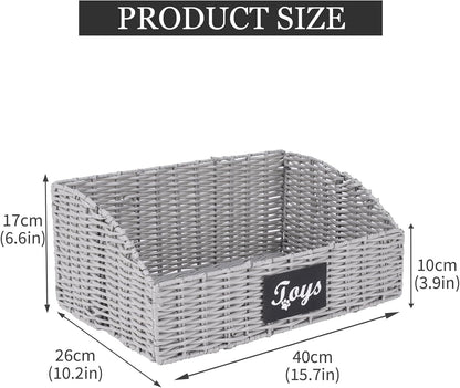Dog Toy Basket Large Durable Metal Woven Foldable Storage Bin, Living Room Bedroom Entryway Toy Storage Organizer Rustic Trapezoid Pet Basket for Dogs Puppies and Home Floor Corners